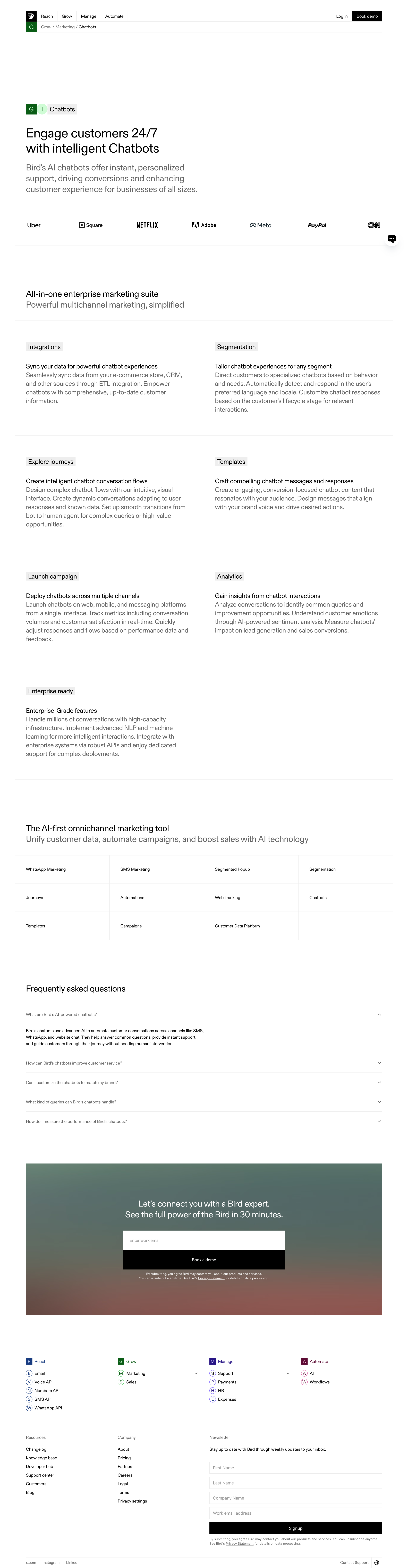 Bird - AI Chatbot Platform for Customer Service & Marketing Bird CRM screen