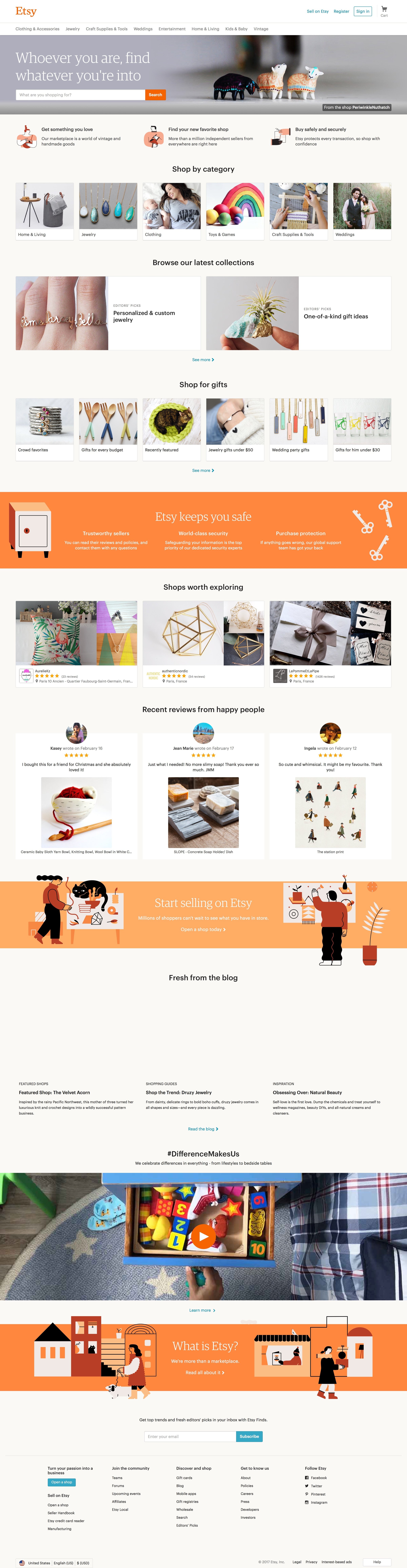 Etsy - Landing page screen