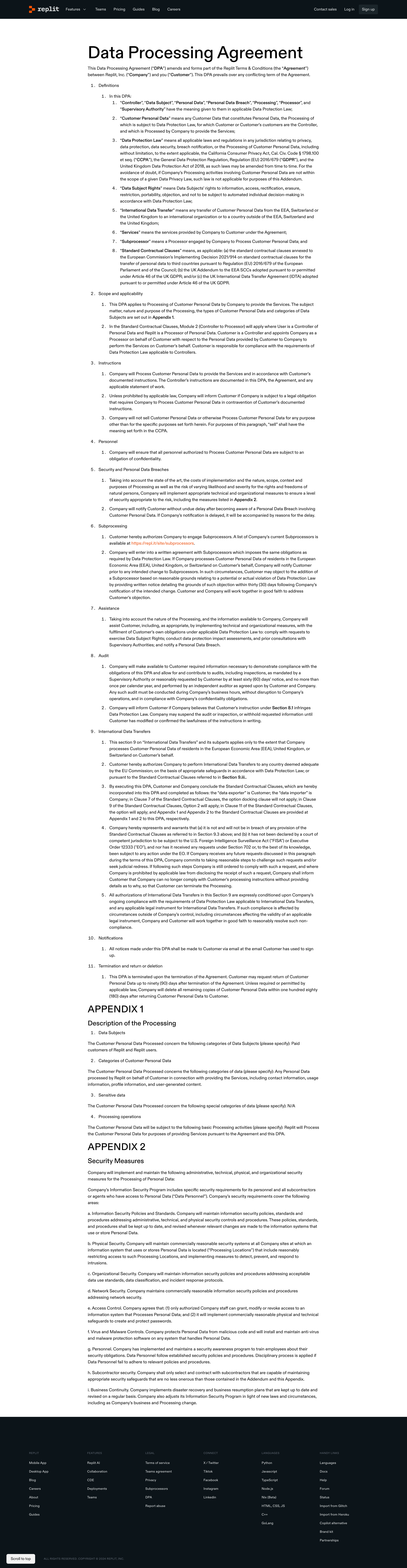 Replit - Data Processing Agreement - Replit screen