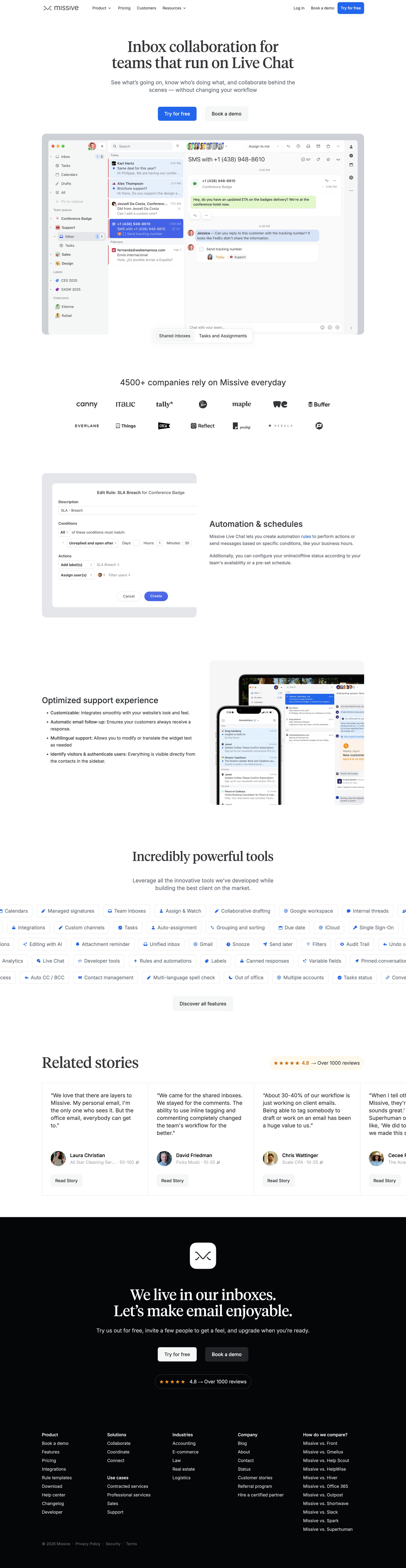 Missive - Live Chat Integration · Missive screen