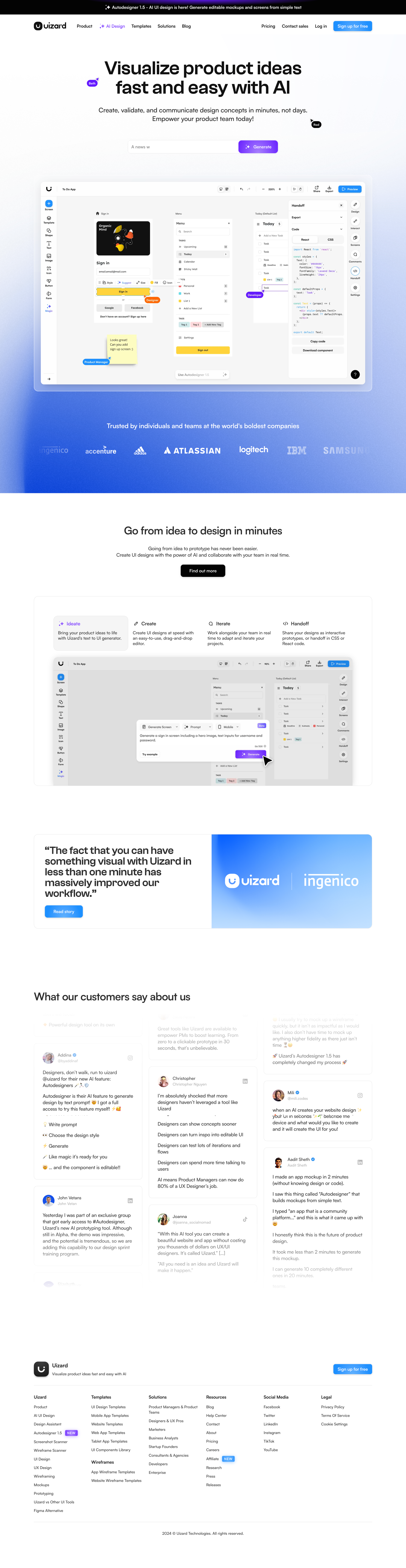 Uizard - Uizard | UI Design Made Easy, Powered By AI Sign Up Free screen