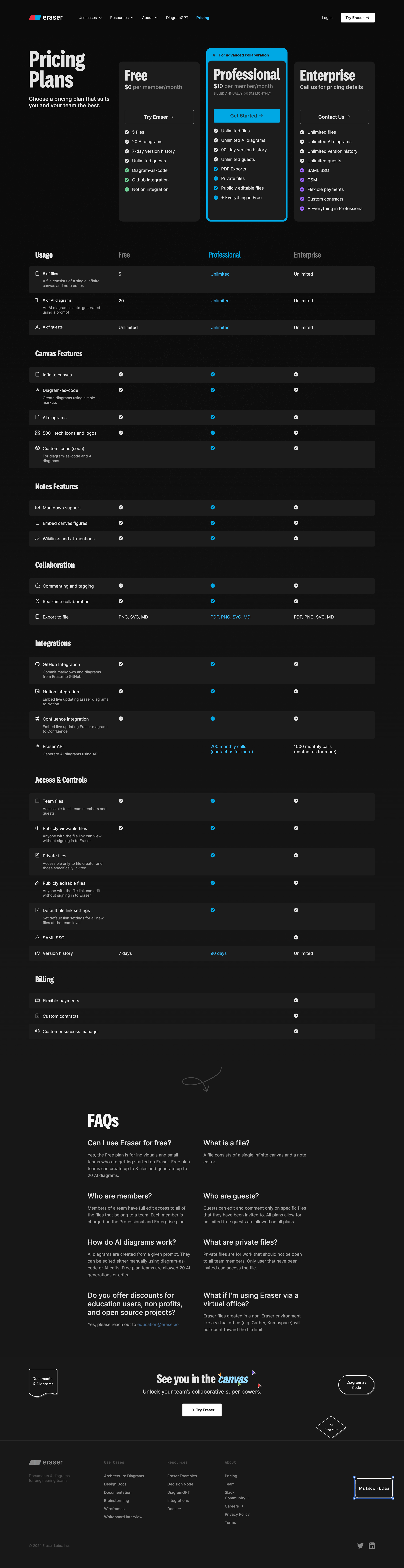 Eraser - Pricing - Eraser screen
