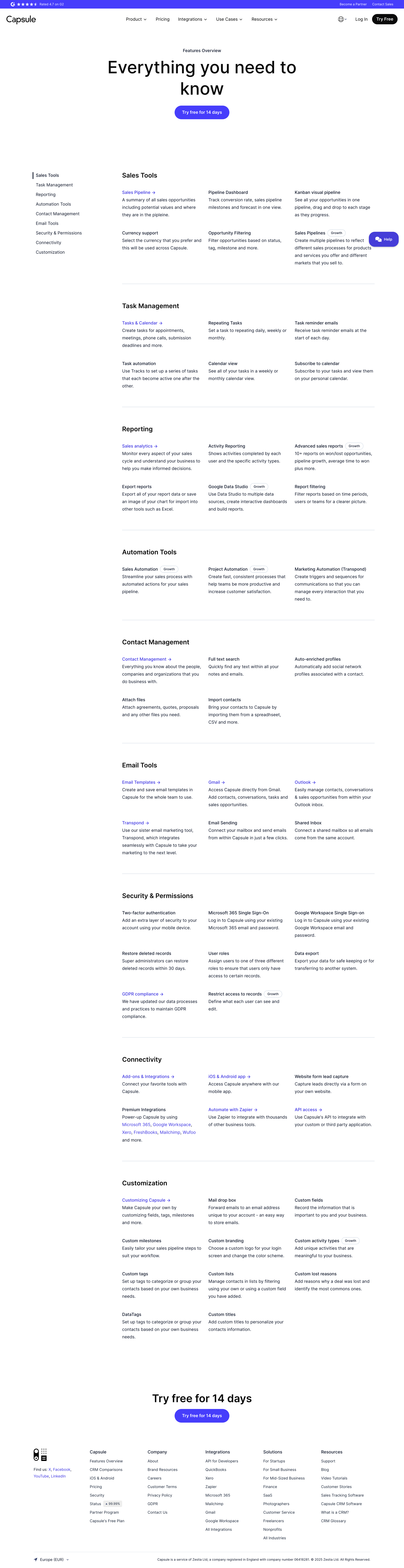 Capsule - CRM Features Capsule CRM screen