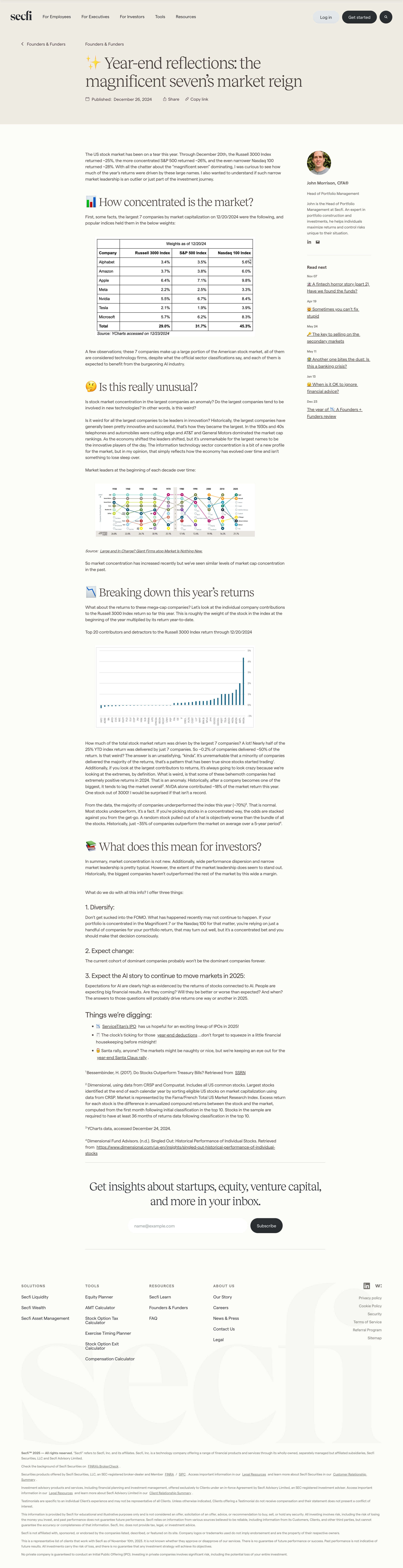 Secfi - Magnificent Seven and Market Trends 2024 Year-End Stock Market In screen