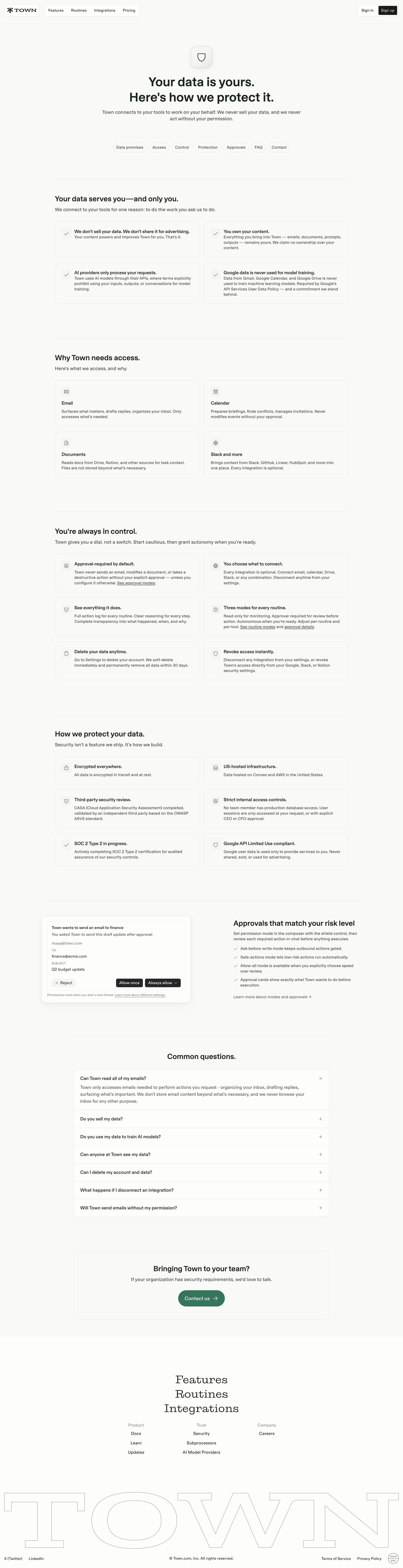Town - Security, privacy, and approvals by design screen