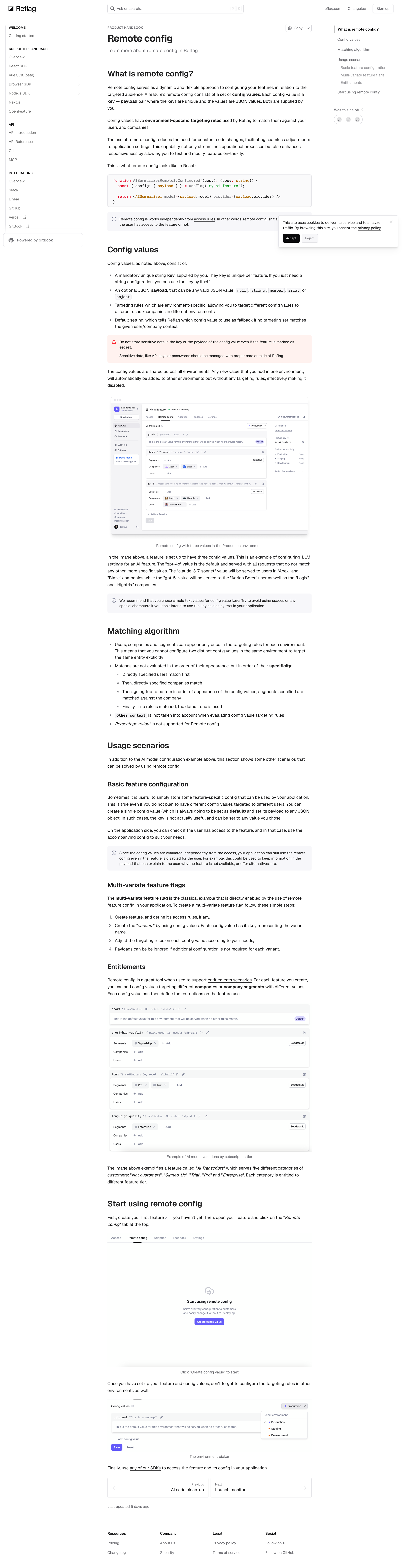 Reflag - Remote config Reflag docs screen