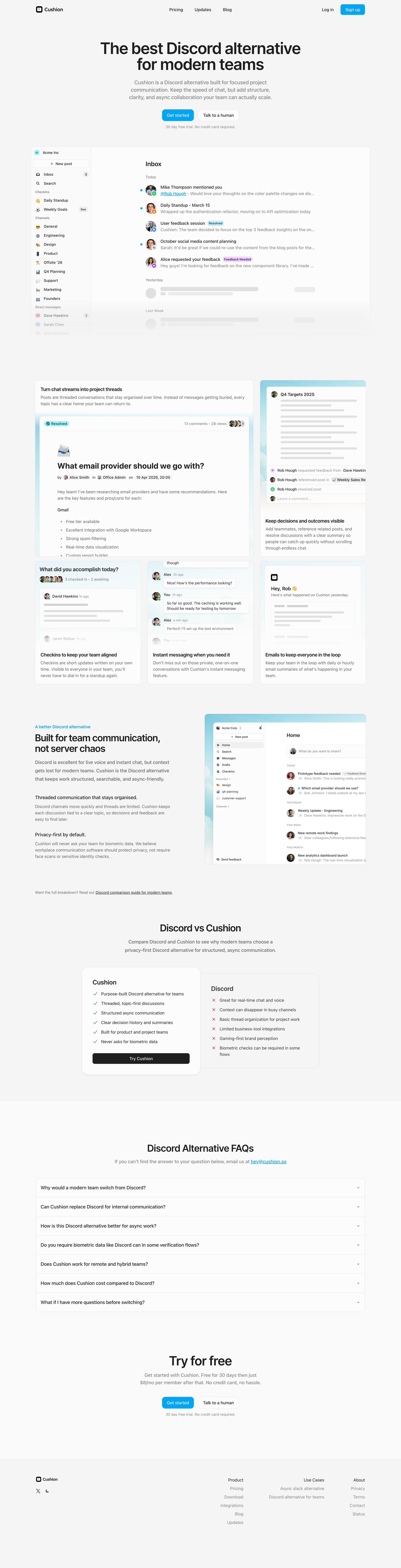 Cushion - Best Discord Alternative for Modern Teams (2026) Cushion screen
