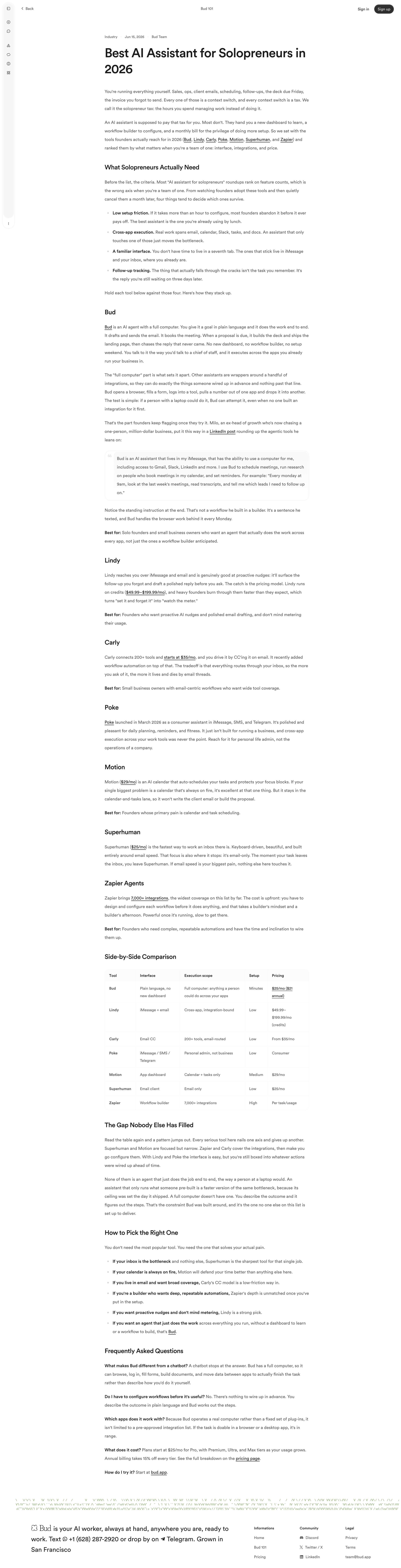 Bud - Best AI Assistant for Solopreneurs in 2026 - Bud screen