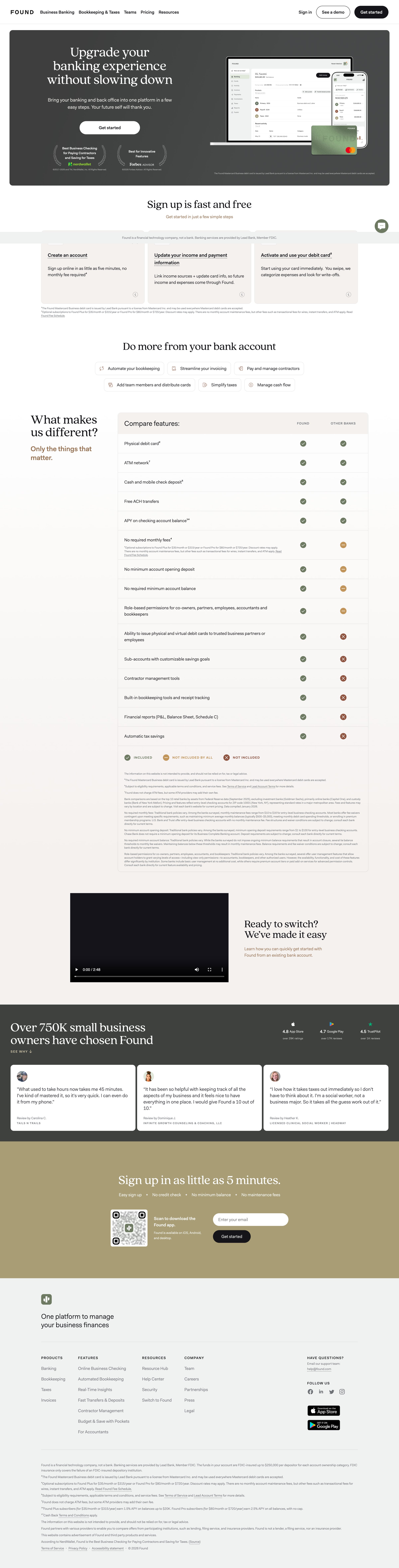 Found - Found Switch Your Business Bank Account screen