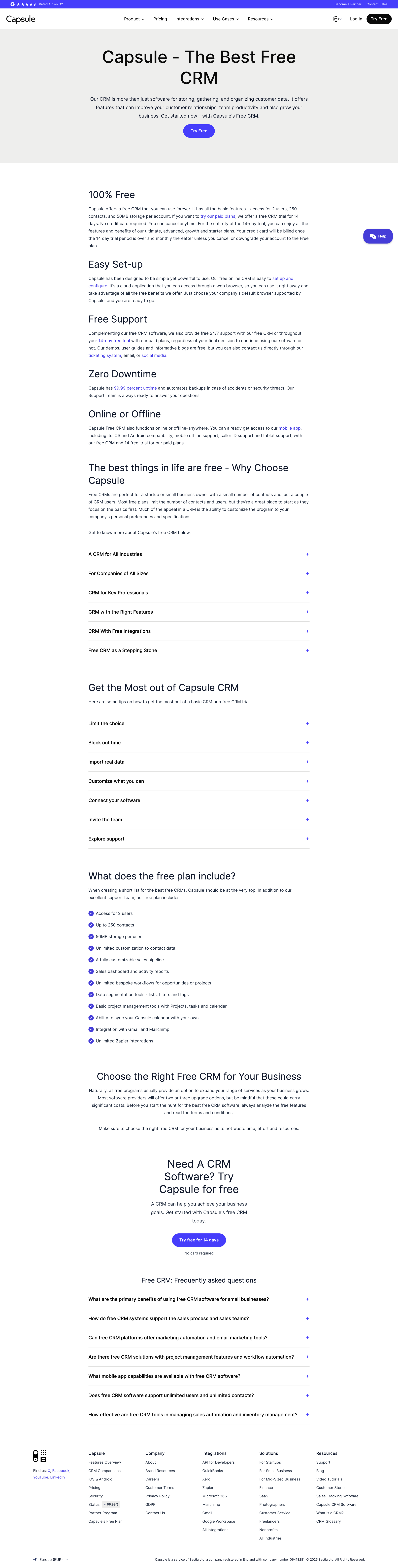 Capsule - Looking for Free CRM Software Try Capsule! Capsule CRM screen
