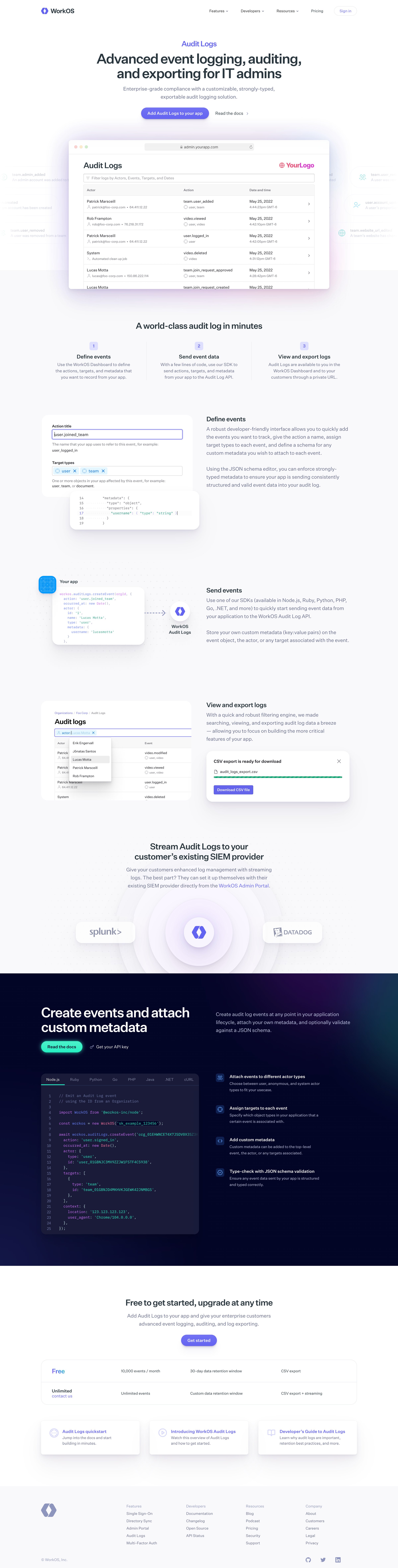 WorkOs - Audit Logs — WorkOS screen