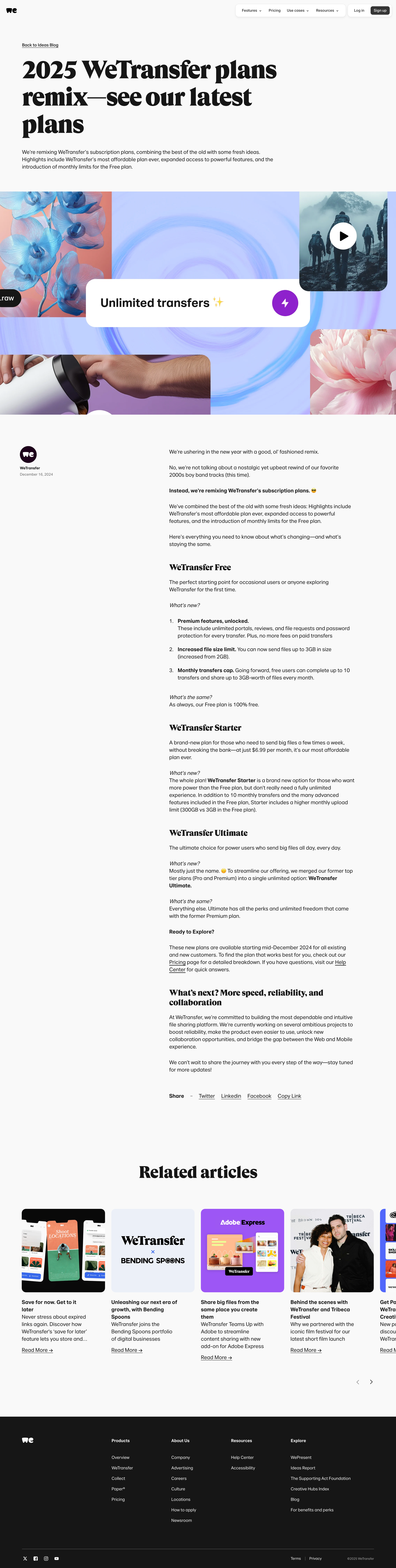 WeTransfer - 2025 WeTransfer plans remix—see our latest plans screen