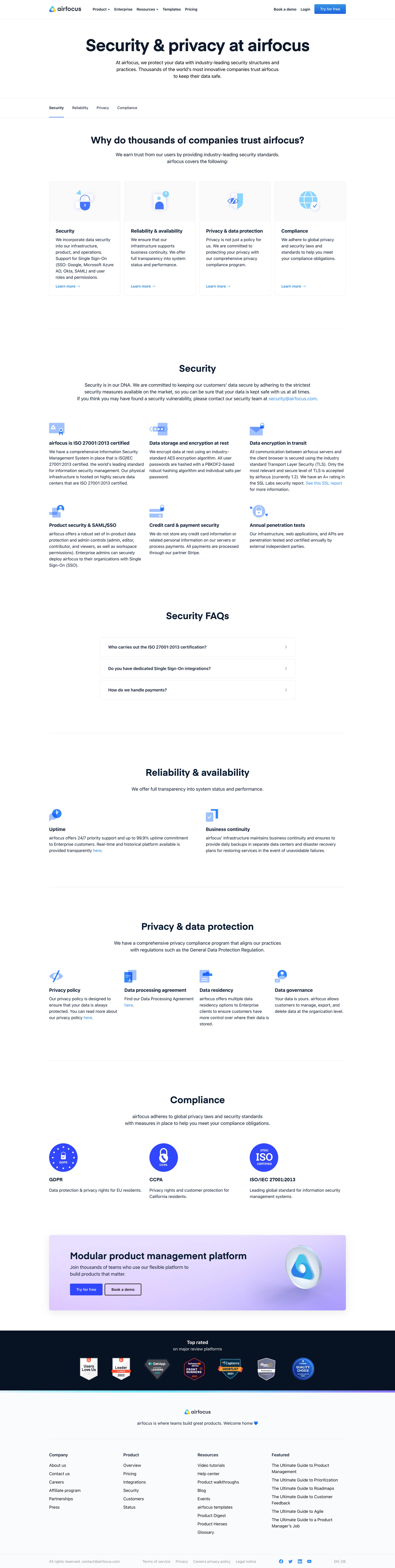 Airfocus - Security and Data Privacy at airfocus | airfocus screen