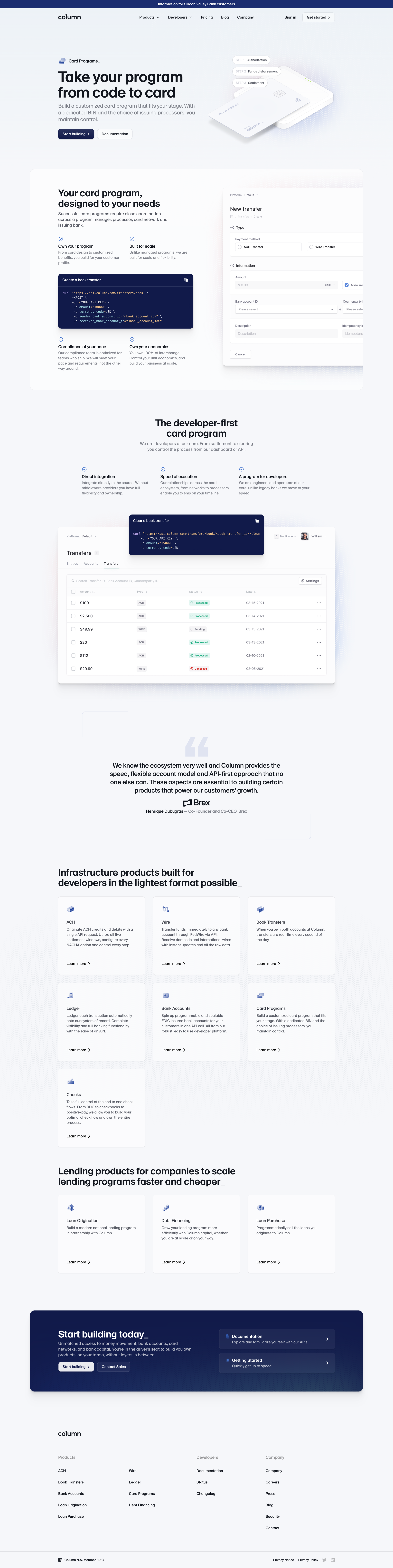 Column - Card Programs — Column screen