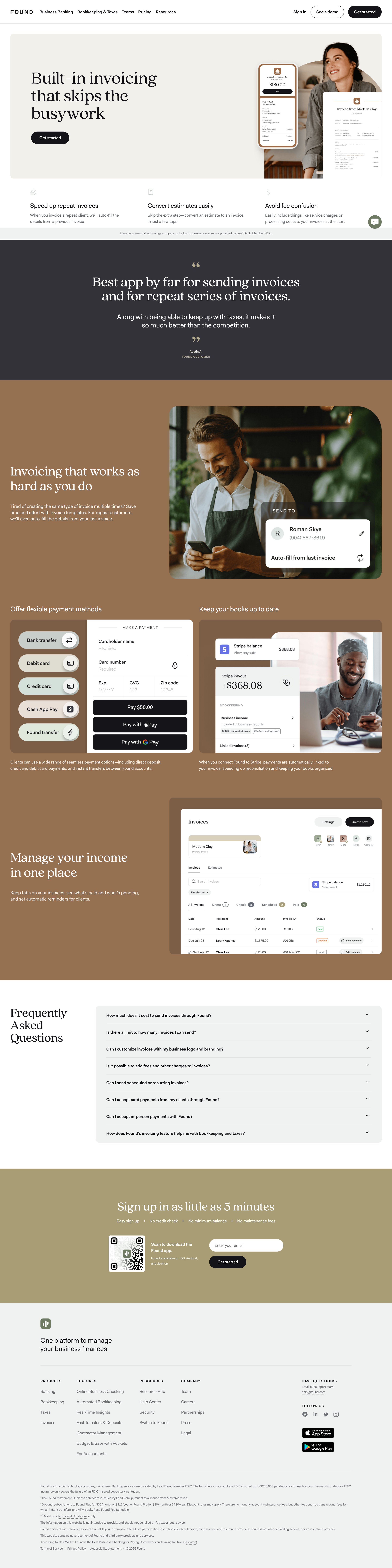 Found - Found Unlimited, free invoicing. screen