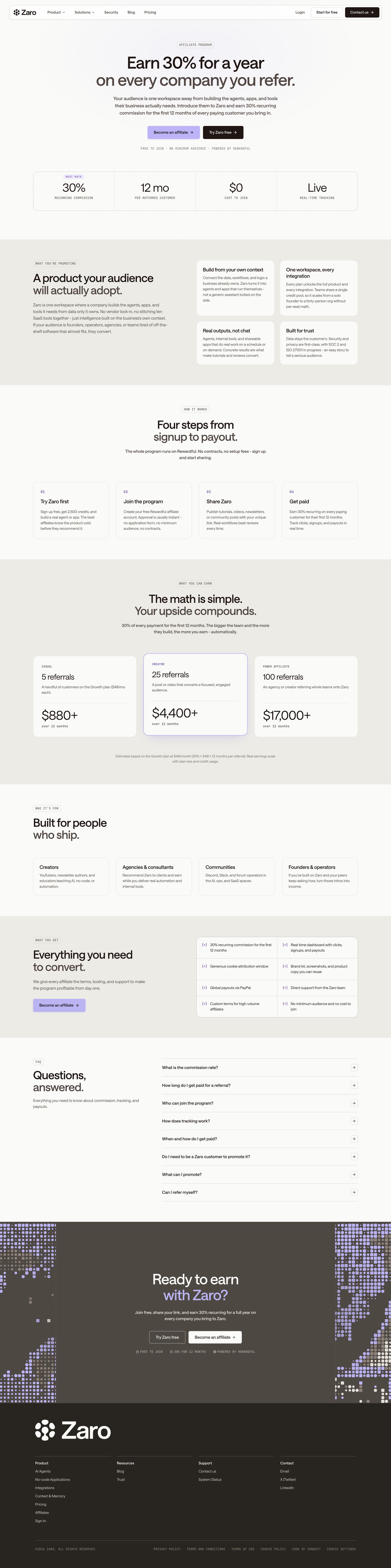 Zaro - Affiliate Program - Zaro screen