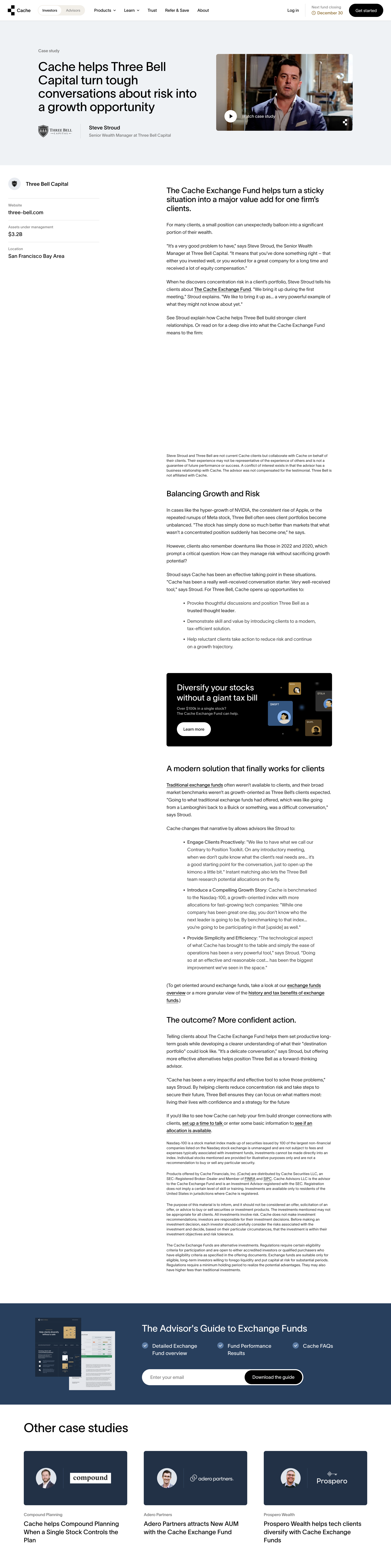 Cache - Case Study Three Bell Capital Cache screen