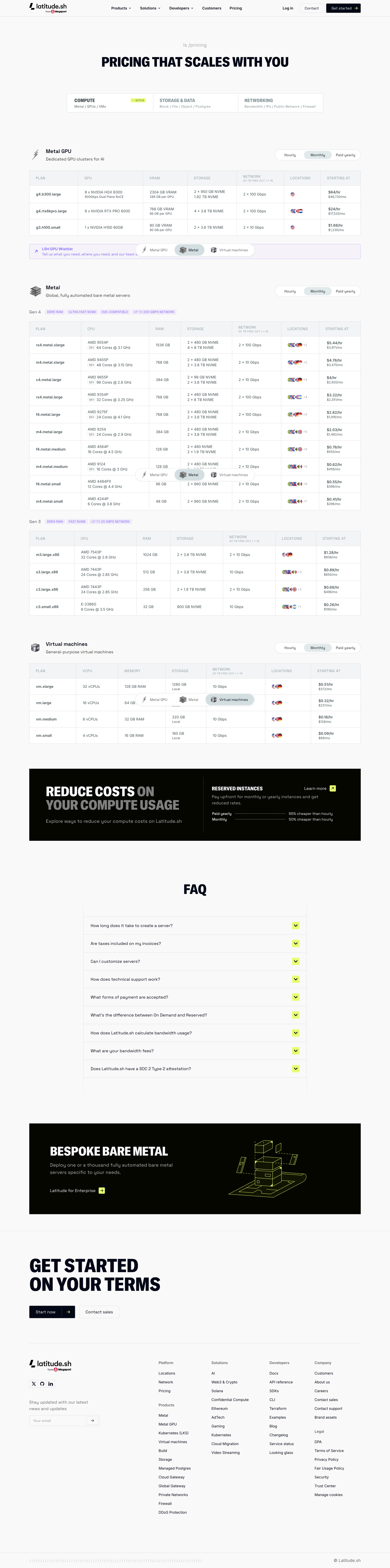 Latitude.sh - Pricing overview - Latitude.sh screen