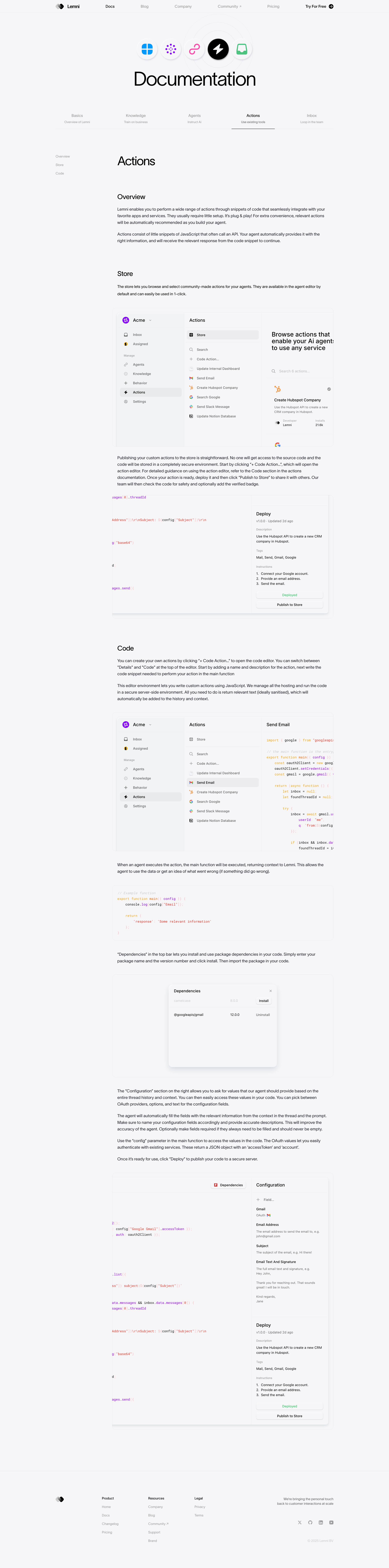 Lemni - Lemni · Docs › Actions screen