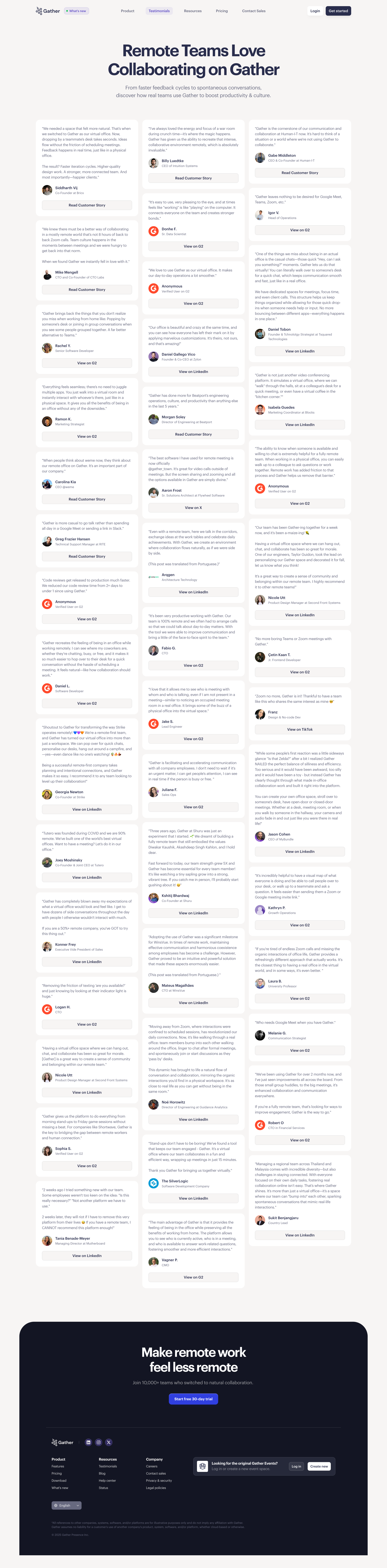Gather - Gather Testimonials Virtual Workspace for Remote Teams screen