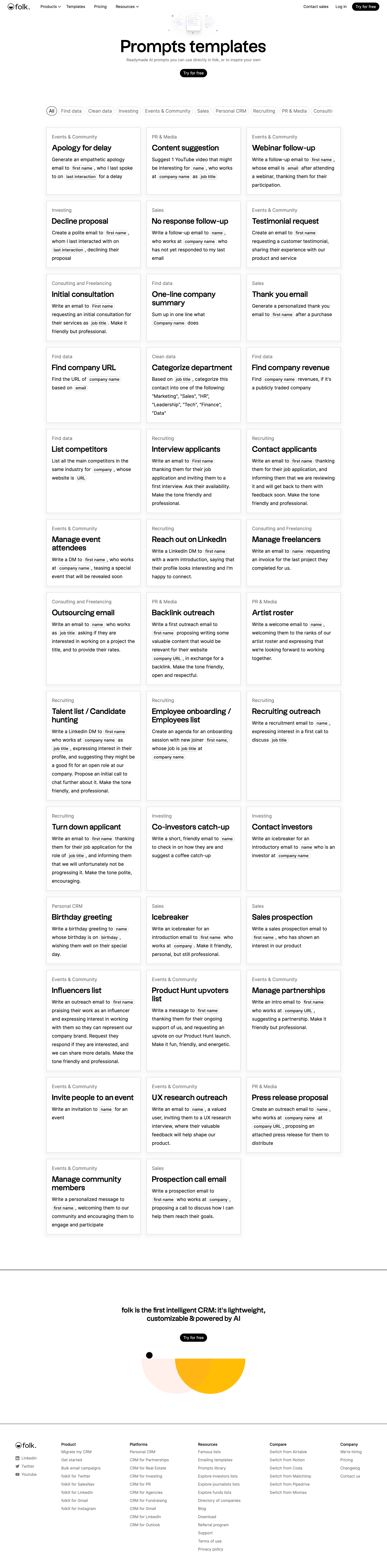 Folk - Prompts Templates screen