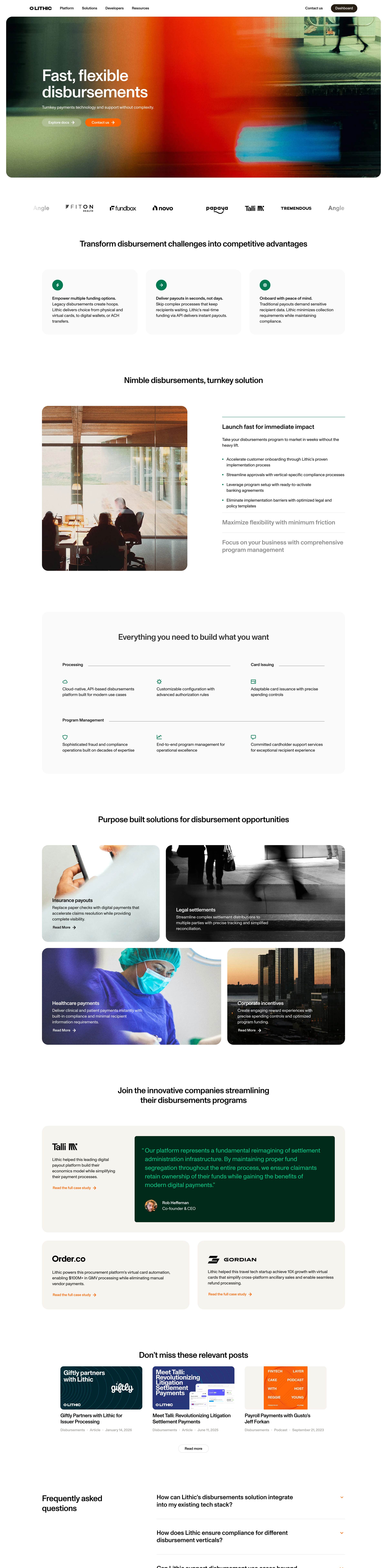 Lithic - Disbursement & Payout Solutions screen