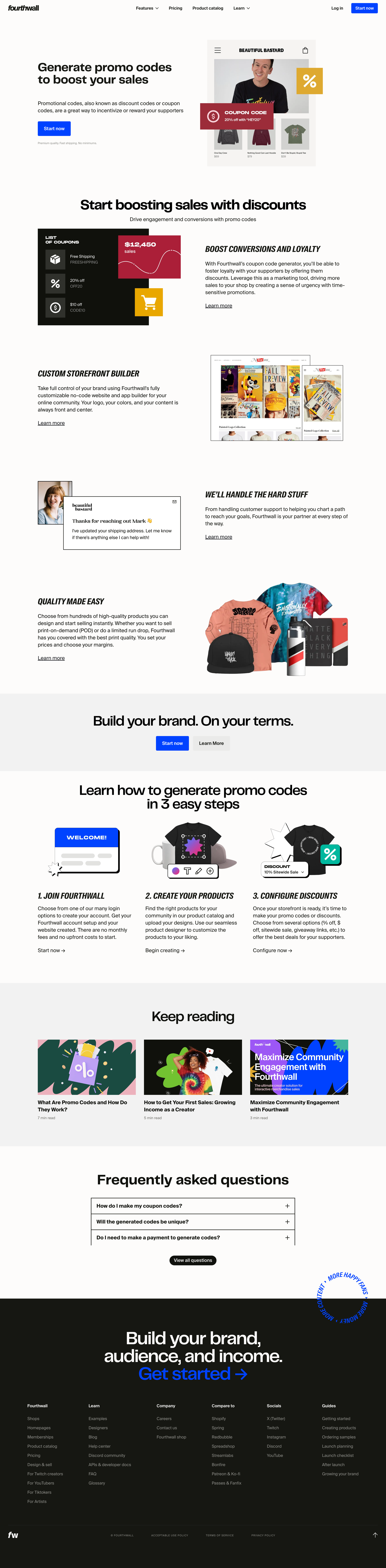 Fourthwall - Promo Codes screen