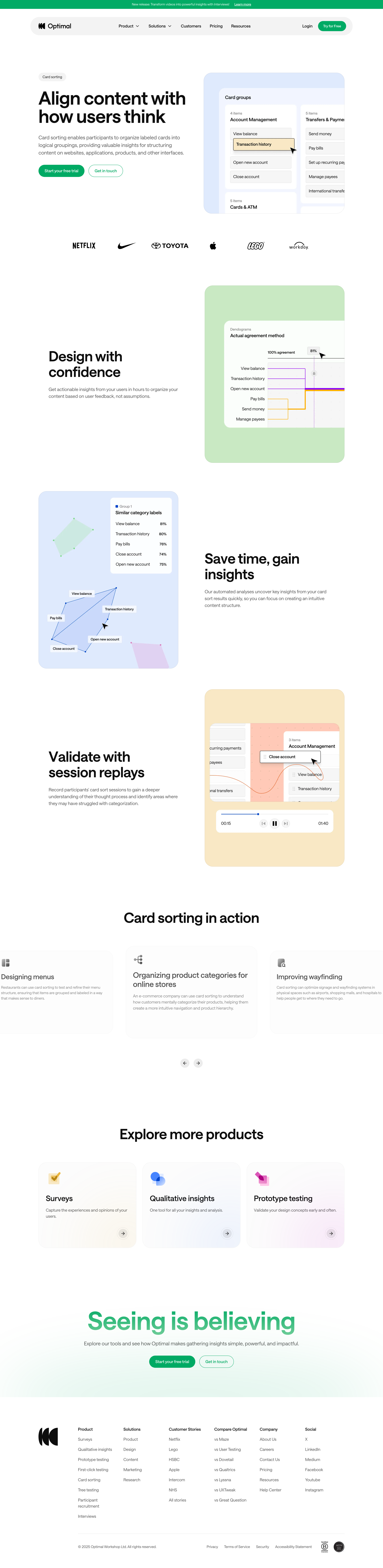 Optimal - Card Sorting Optimal User Insight Platform screen