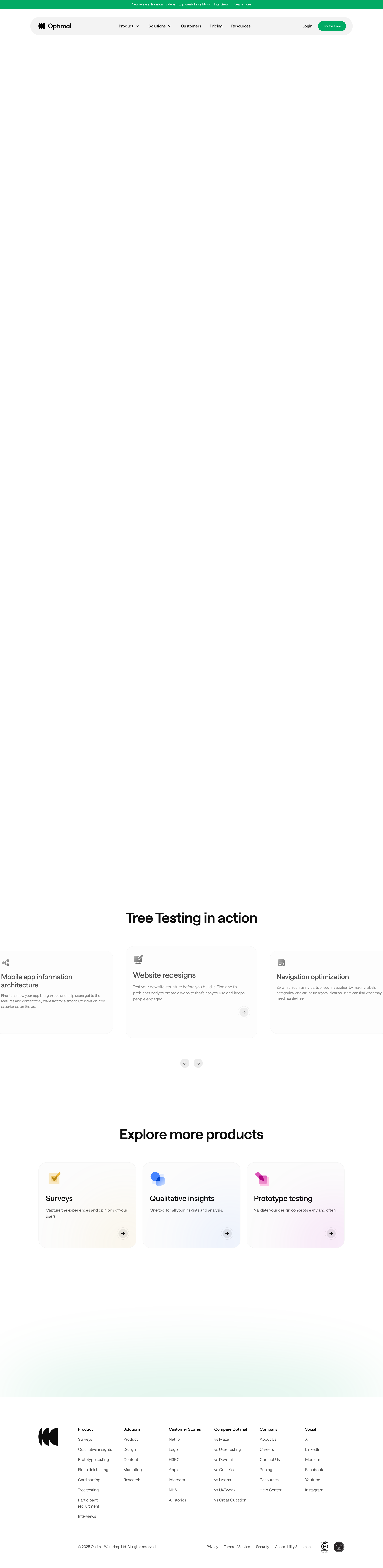 Optimal - Tree Testing Optimal User Insight Platform screen