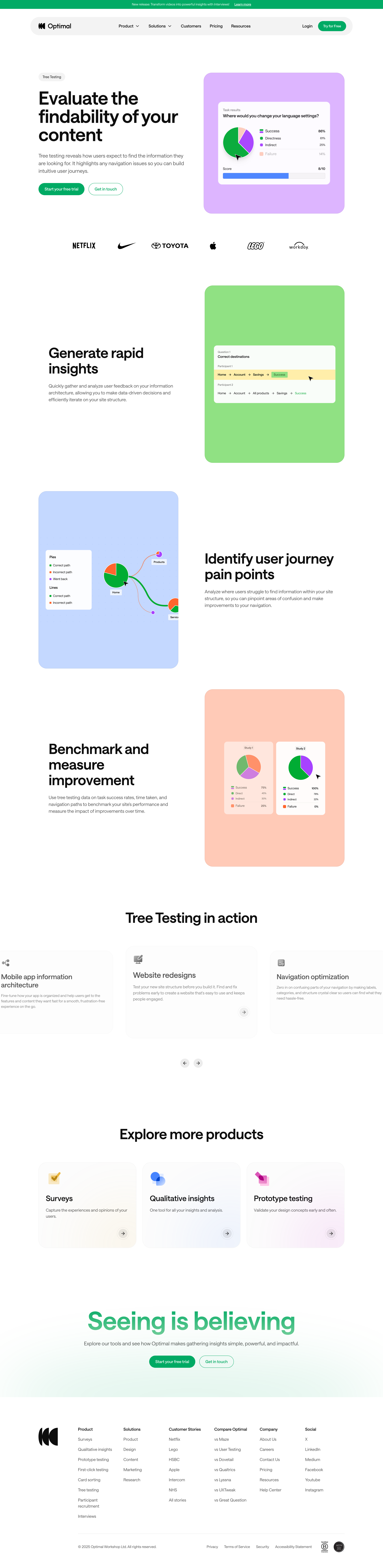 Optimal - Tree Testing Optimal User Insight Platform screen