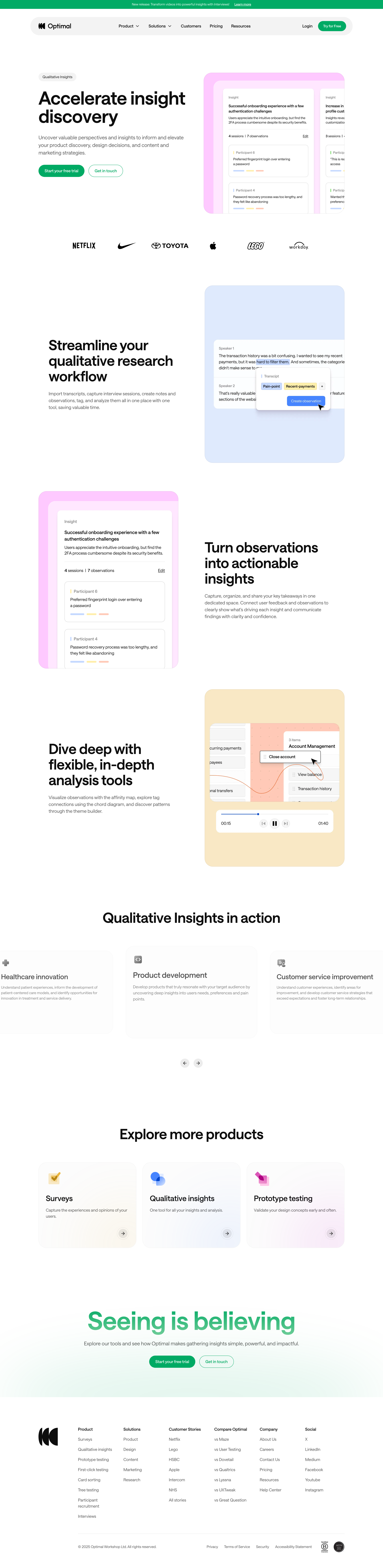 Optimal - Qualitative Insights Optimal User Insight Platform screen