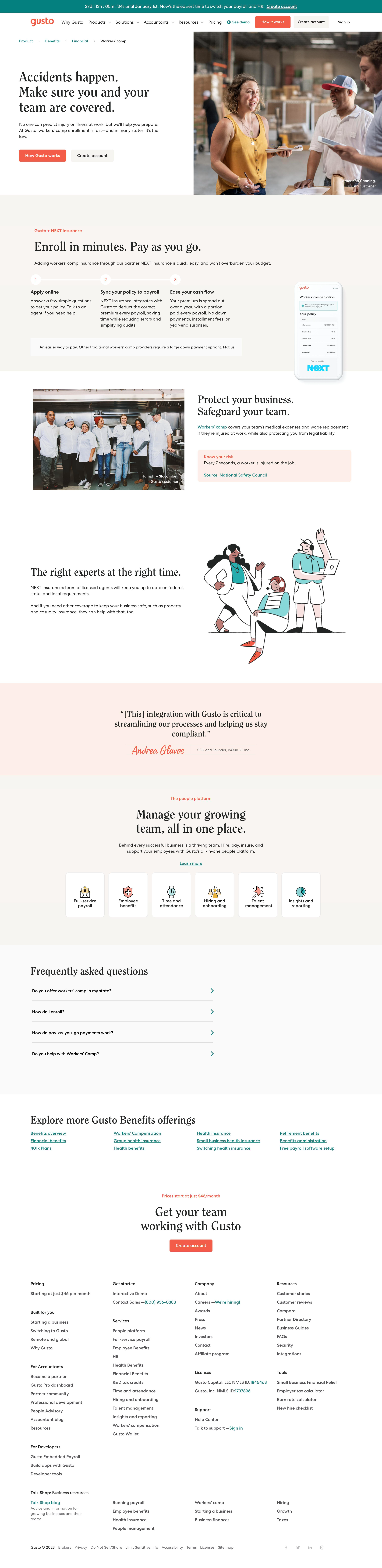 Gusto - 2023 Test | Get Workers Compensation Insurance for Your Small Busi screen