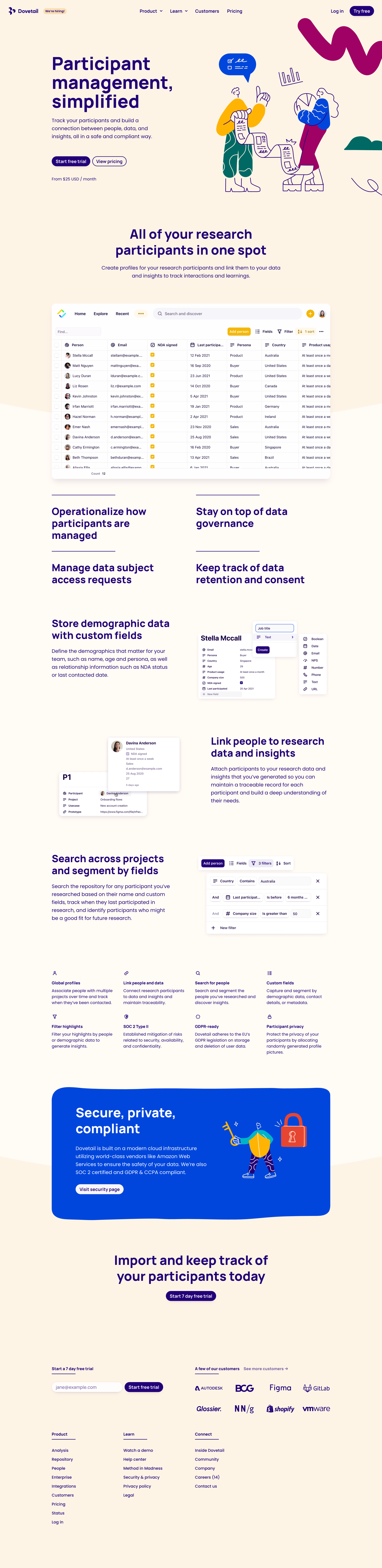 Dovetail - Research participant database – Dovetail screen