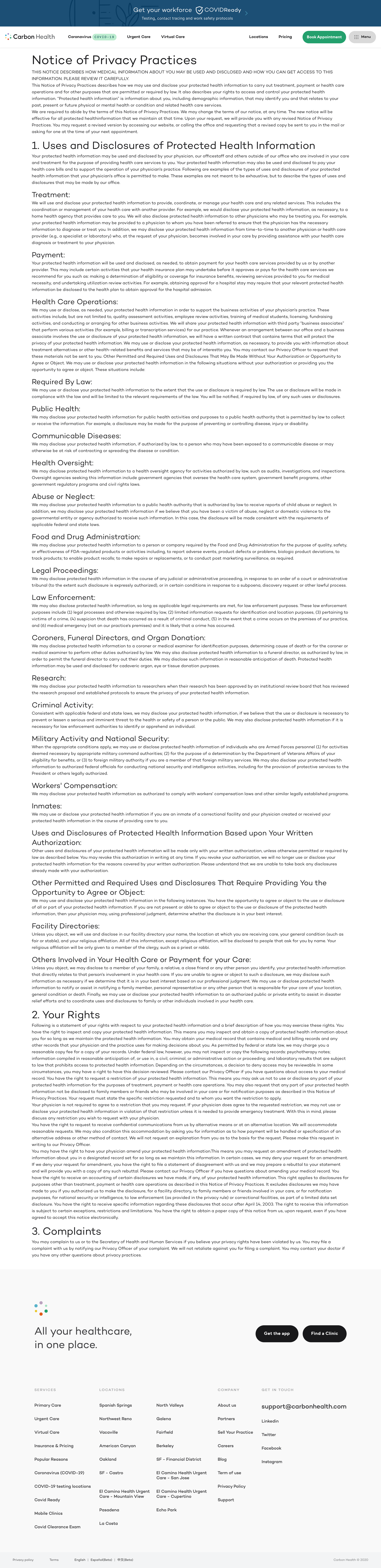 Carbon Health - Privacy policy screen