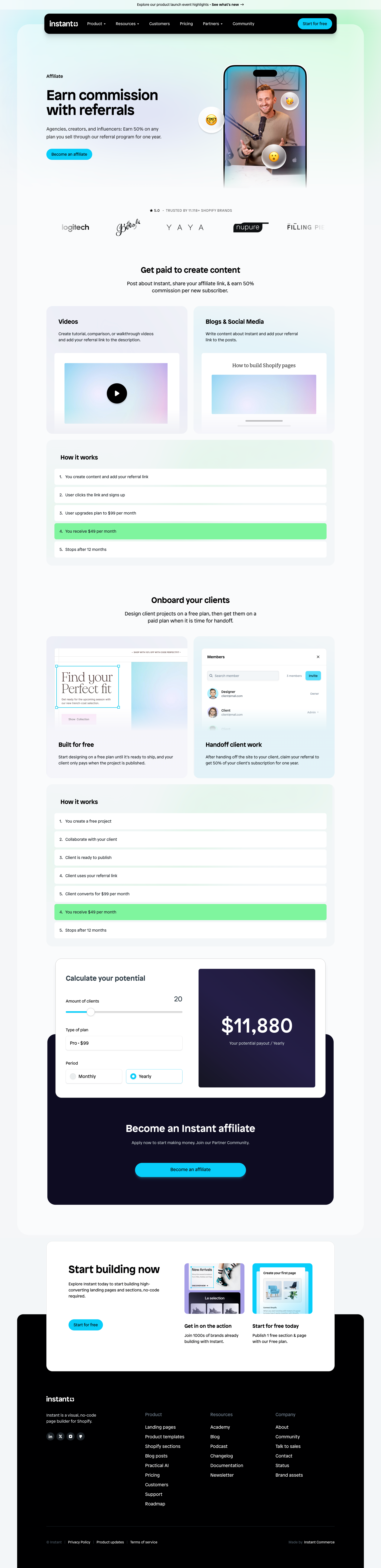 Instant - Become an Affiliate | Instant screen