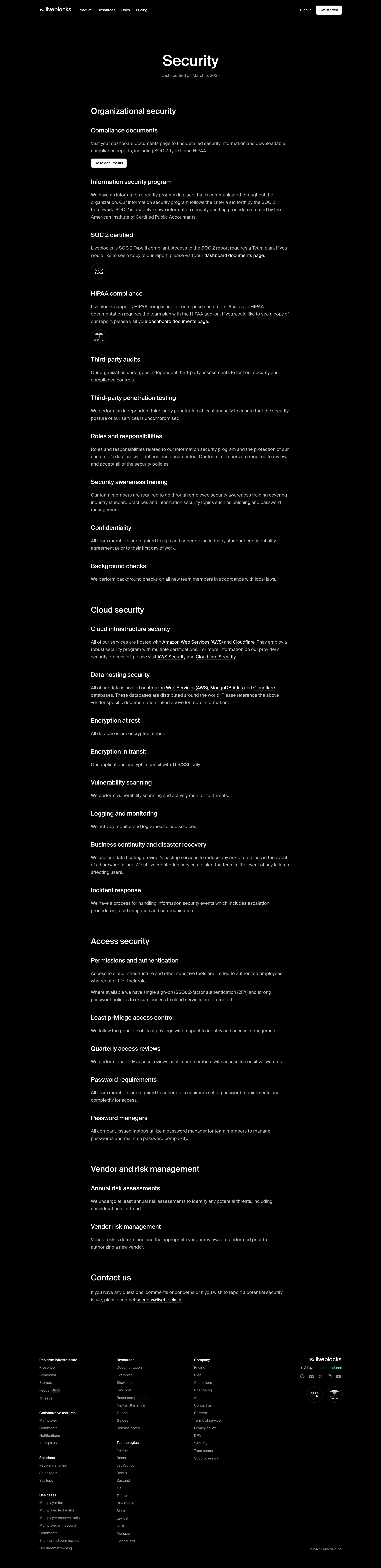 Liveblocks - Security Liveblocks screen