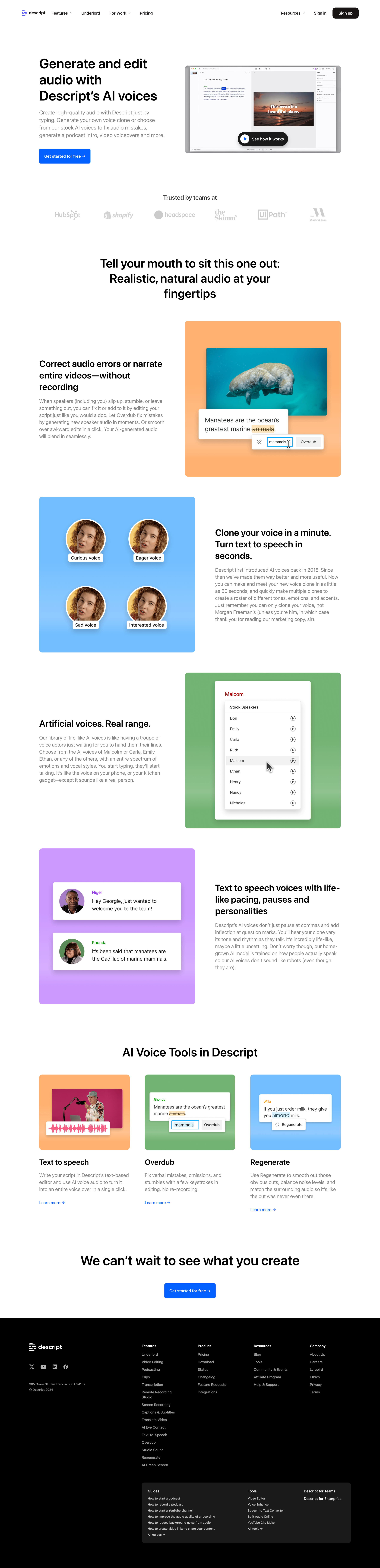 Descript - AI Voice Generator | Text to Speech AI Voices Voice Cloning screen