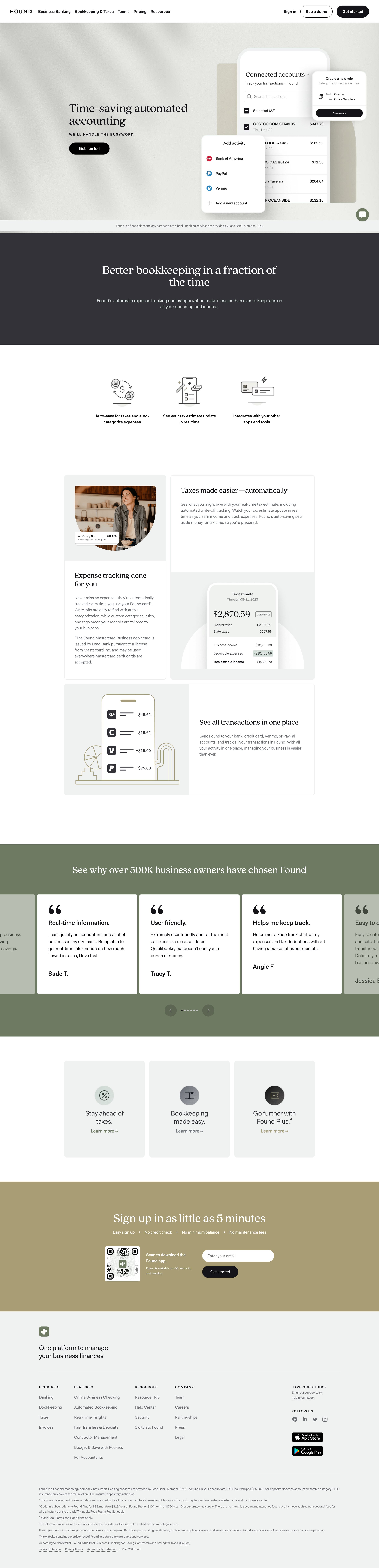 Found - Found Automated Accounting for Small Business Owners screen