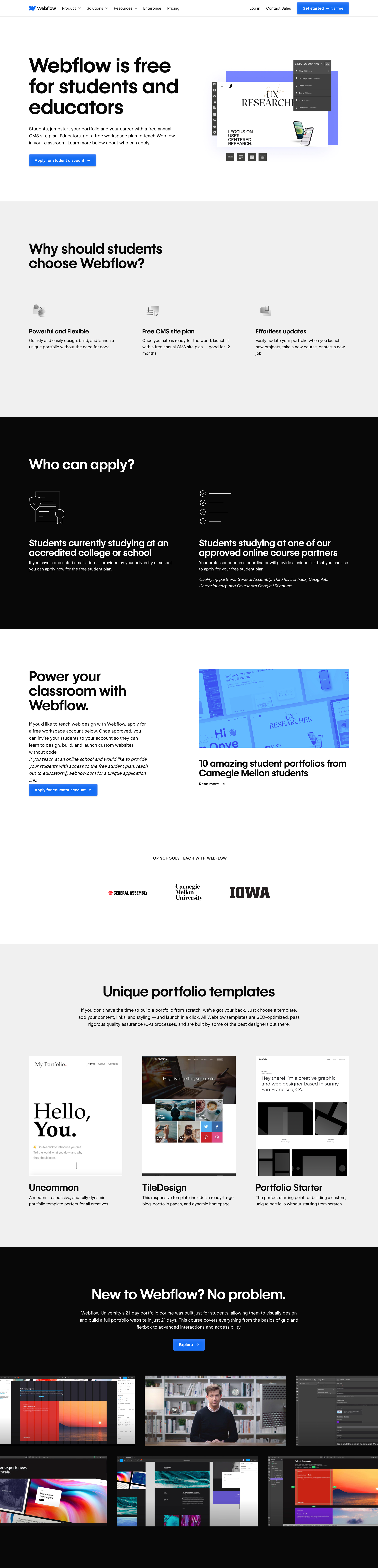 Free Webflow plan for students and educators | Webflow Classroom from Webflow