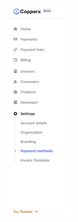 Copperx — Vertical navigation component
