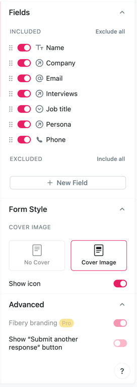 Fibery — Settings panel component