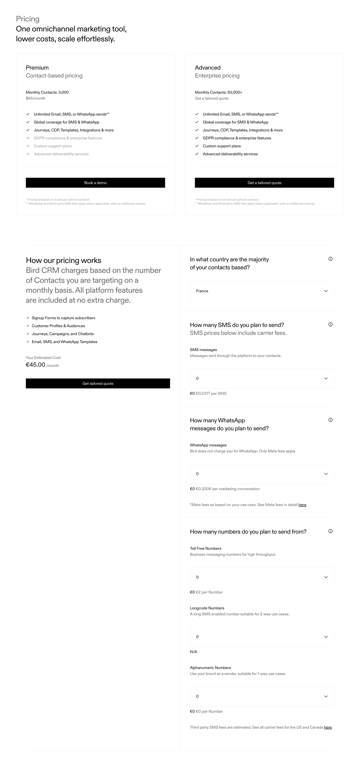 Bird — Pricing section component