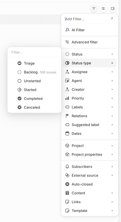 Linear — Sorting & filtering component