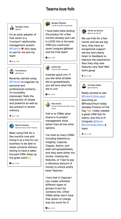 Folk — Testimonial component