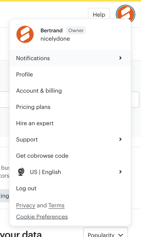 Mailchimp — Dropdown menu component