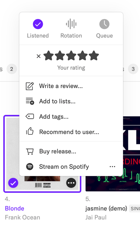 Record club — Dropdown menu component