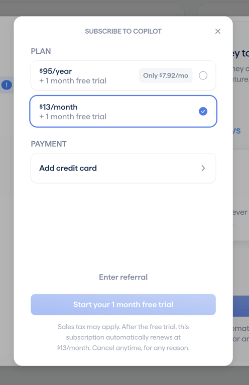 Copilot — Pricing section component