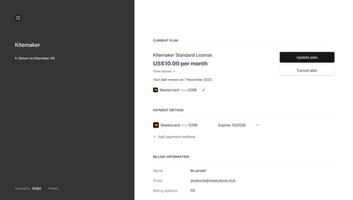 Kitemaker choosing plan options screen example