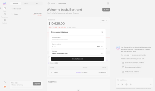 Maybe Finance screen example