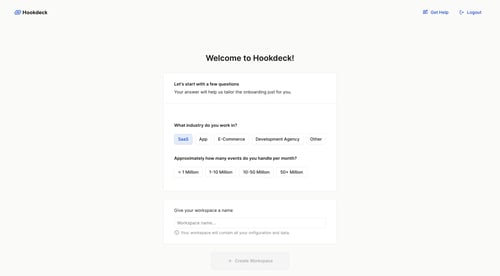 Hookdeck
				onboarding page example